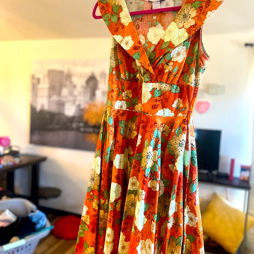 Gorgeous, pinup style in lovey dark orange shade with florals by Heart of Haute!